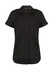 A black ladies' short sleeve button-up shirt featuring shoulder epaulets and two front pockets.