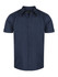 A navy short sleeve button-up shirt with a structured design and two chest pockets. It features a logo on the label.