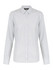A ladies long sleeve button-up shirt in light grey with a subtle striped pattern and a collar.