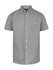 A short sleeve men's button-up shirt in black and white gingham pattern, featuring a small logo on the chest.