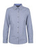 A blue and white checkered ladies long sleeve button-up shirt with a collar and button-down front.