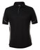 A black polo shirt with white side accents and a collar. The shirt features a logo on the front.