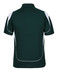 A dark green polo shirt featuring white detailing and a logo on the back.