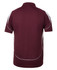 A maroon polo shirt featuring white accents and a logo on the back.