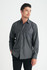 A men's long sleeve button-up shirt in grey, featuring two chest pockets and a simple design.