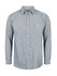 A grey button-up long sleeve shirt featuring a chest pocket and a collar, with a logo on the label.