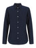 A navy ladies long sleeve button-up shirt featuring buttons and a crisp collar. Includes a logo.
