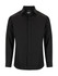 A black long sleeve button-up shirt featuring a standard collar and a logo on the label.