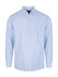A light blue men's long sleeve button-up shirt with a pocket and a collar, featuring a logo.