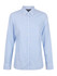A light blue, long sleeve button-up shirt with a collar and a front pocket. Features a logo on the label.
