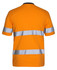 An orange work T-shirt featuring reflective stripes and a branding logo on the back.