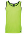 A bright lime green singlet with contrasting black trim and a label, designed for workwear.