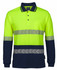 A long-sleeve polo shirt in high-visibility yellow and navy, featuring reflective segmented tape and a chest pocket.