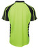 A bright green and black polo shirt with a sporty design and logo on the back.