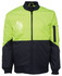 A hi-vis flying jacket in bright yellow and navy, featuring a zip front and multiple pockets. It has a logo branding.