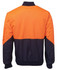 Hi-vis jacket in orange and navy, featuring a zip front and a pocket on the sleeve. Includes logo branding.