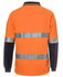 A high-visibility long-sleeve polo shirt in orange and navy, featuring reflective stripes and a collar.