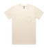 A beige classic pocket t-shirt featuring a chest pocket and a plain design. It has a small logo on the label.