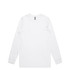 A white long-sleeve T-shirt with a crew neckline and a branding logo.