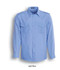 Unisex light blue long-sleeve service shirt with two front pockets and shoulder epaulettes. Features a logo.