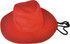 A red wide-brim hat with a chin strap, featuring a simple design and no visible logos.