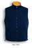A reversible vest in navy and gold with a high collar and two zippered pockets, featuring branding.
