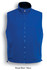 A reversible vest in royal blue and navy, featuring a zip closure and a collar, with a logo present.