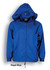 Unisex adults' rain jacket in royal blue with a hood and two front pockets; features a logo.