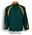 Unisex adults track suit jacket in bottle green and gold with a logo. Features a poly cotton lining and zip closure.