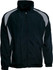 A black training track jacket with grey accents, featuring a full front zip and a high collar, includes a logo.
