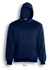 A navy kids pull over hoodie featuring a front pocket and a hood. The hoodie has a logo on it.