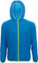 A unisex adults wet weather running jacket in bright blue with a hood and yellow accents, featuring a logo.