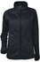A black polar fleece zip-through jacket with a high collar and side pockets. It features a logo on the garment.