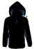 A kids' reflective wet weather jacket in black with a hood and zip closure, featuring reflective accents on the sides.