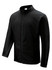A black softshell jacket with a high collar, zip front and side pockets, featuring a logo on the chest.