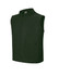 A dark green softshell vest with a zip closure and pockets, featuring a logo on the front.