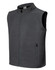 A grey men's softshell vest with a zip front and side pockets, featuring a logo.