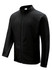 A black men's softshell jacket with a zip front and adjustable cuffs, featuring side pockets and a logo.