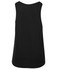 A black kids' poly singlet featuring a simple design and a branding logo on the back.