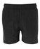 Black sports shorts with an elastic waistband and a simple design, featuring a logo.
