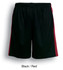Unisex adults soccer panel shorts in black with red side panels, featuring an elastic waistband.