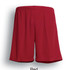 Red unisex football shorts featuring an elastic waistband and loose fit, with branding present.