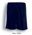 Navy shorts with white side panels, featuring a mesh texture and branding.