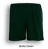 Bottle green sports shorts with an elastic waistband, featuring a branding logo. Suitable for active wear.