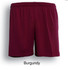 Burgundy plain sports shorts with an elastic waistband and no visible branding.