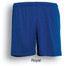 Plain royal blue sports shorts with an elastic waistband and a logo on the side. Suitable for kids' activewear.