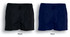 Ladies athletic shorts in black and navy with an elastic waistband and drawstring. Each pair has a logo.