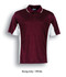 Burgundy polo shirt with white panels, featuring a collar and short sleeves, and a logo on the chest.