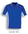 A royal blue and white polo shirt with a logo, featuring short sleeves and a classic collar design.