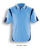A sky blue polo shirt with navy contrast panels and a branded logo.